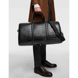 Black Crocodile PU Leather Travel Outdoor Weekender Duffle Luggage Bag for Man